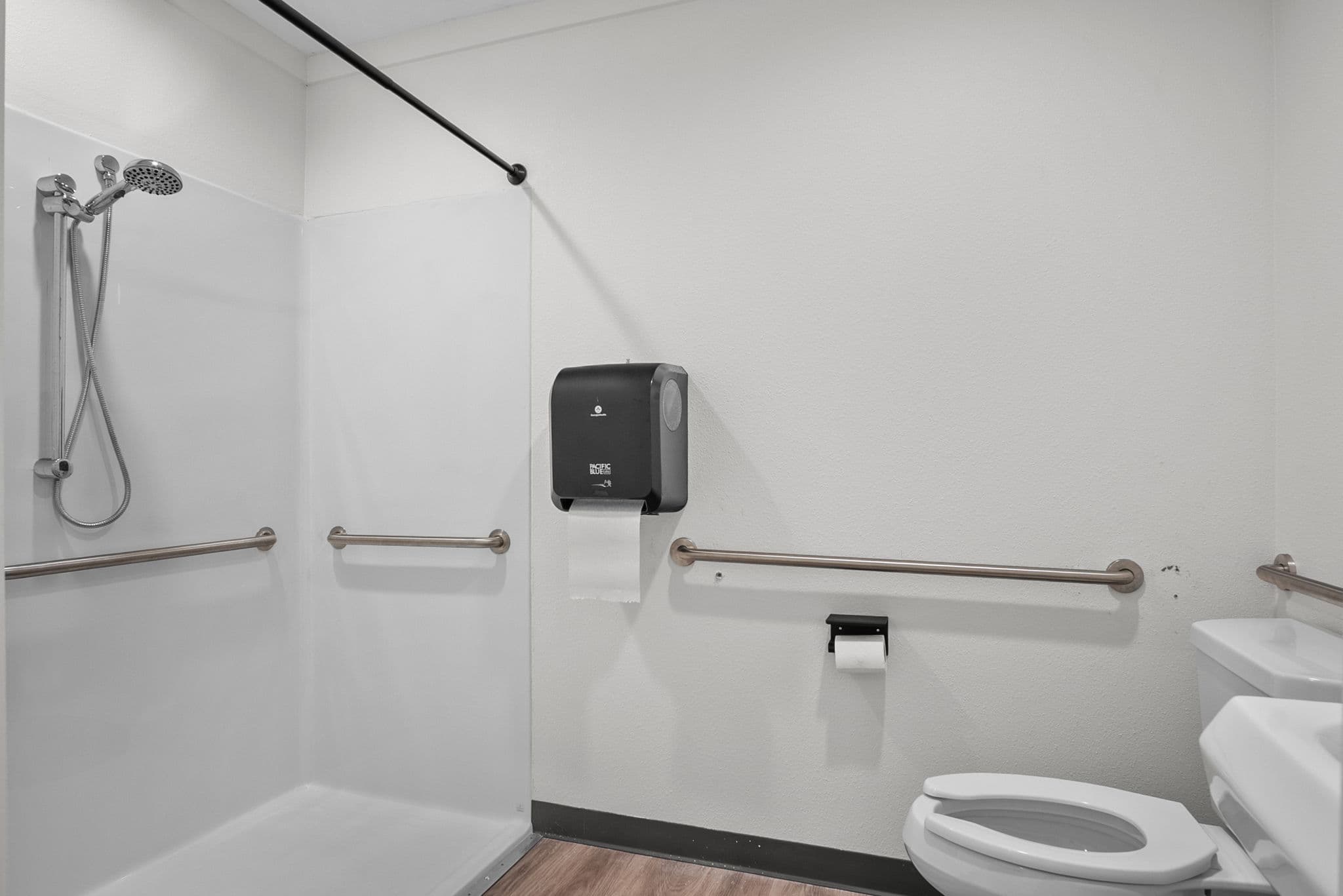 Accessible bathroom with grab rails