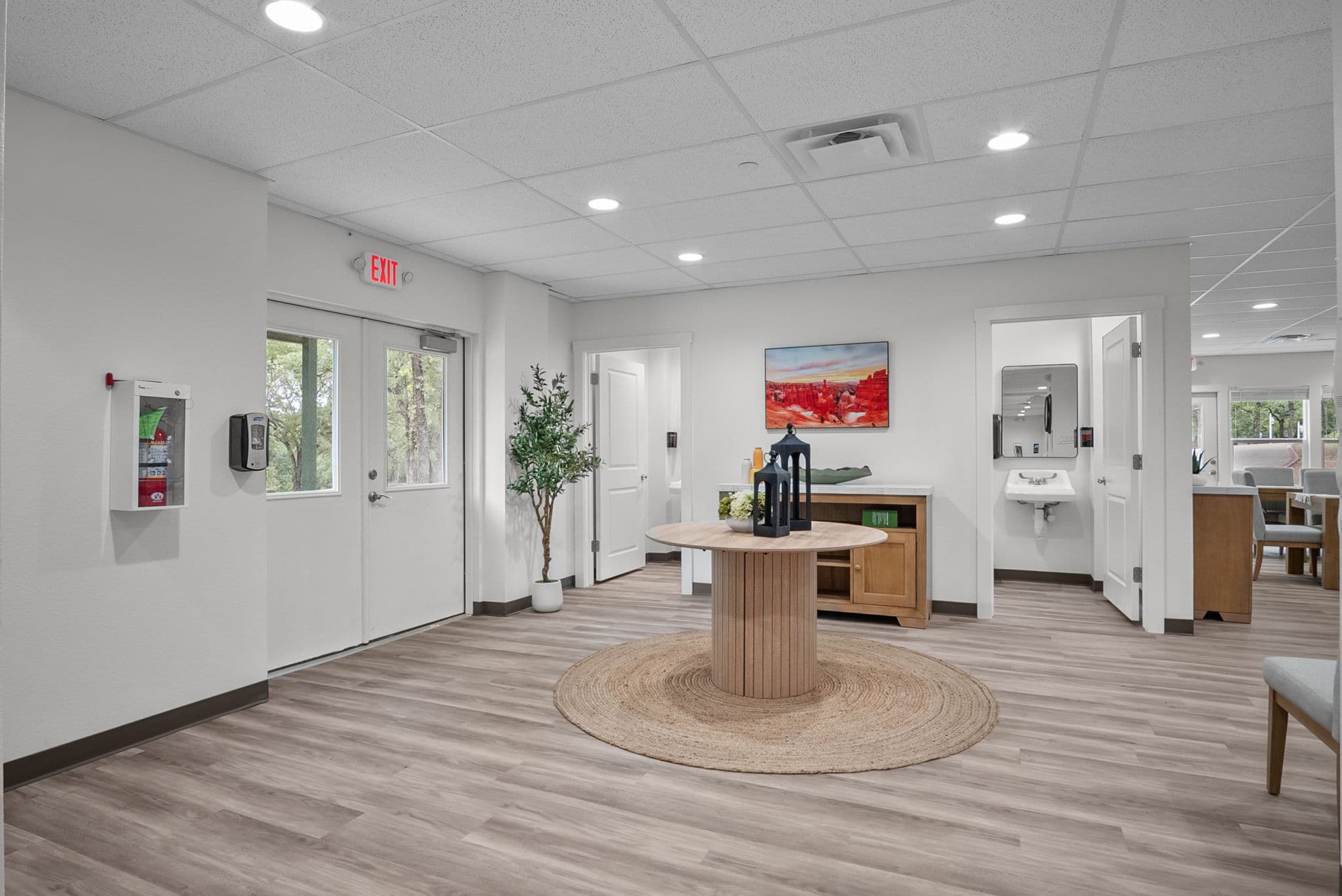 Nursing station where medical staff monitor clients around the clock