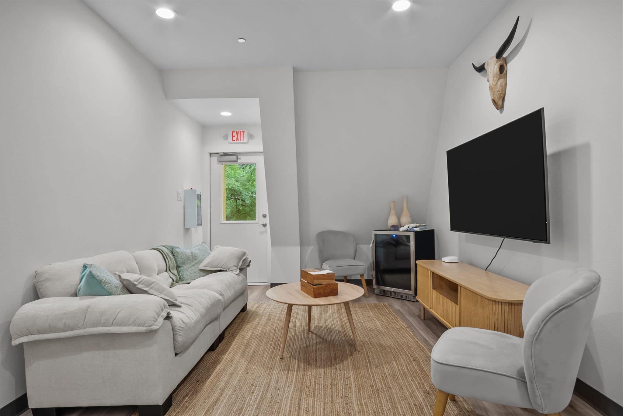 Comfortable lounge with sofa and television